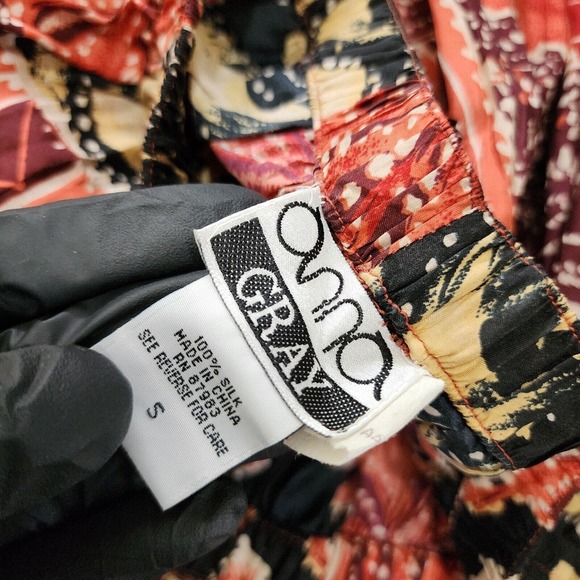 Anna Gray Women's Red Burgundy 100% Silk Aztec Boho Midi Skirt Size Small S - Picture 4 of 4